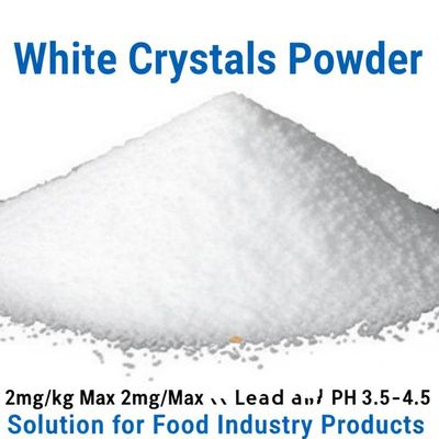 Régulateur d'acidité en poudre de cristaux blancs 2 mg/kg Max plomb et pH 3,5-4,5 Solution pour les produits de l'industrie alimentaire