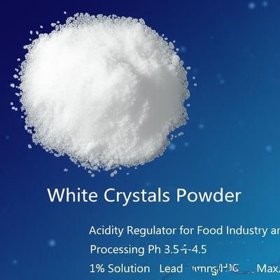 Poudre de cristaux blancs régulateur d'acidité pour l'industrie alimentaire et la transformation pH 3.5-4.5 Solution à 1% Plomb 2mg/kg Max